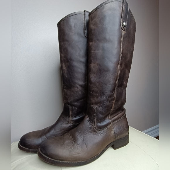 Frye Melissa Brown Leather Pull-on Knee High Cowboy Boots Size 8.5 B - Picture 3 of 14